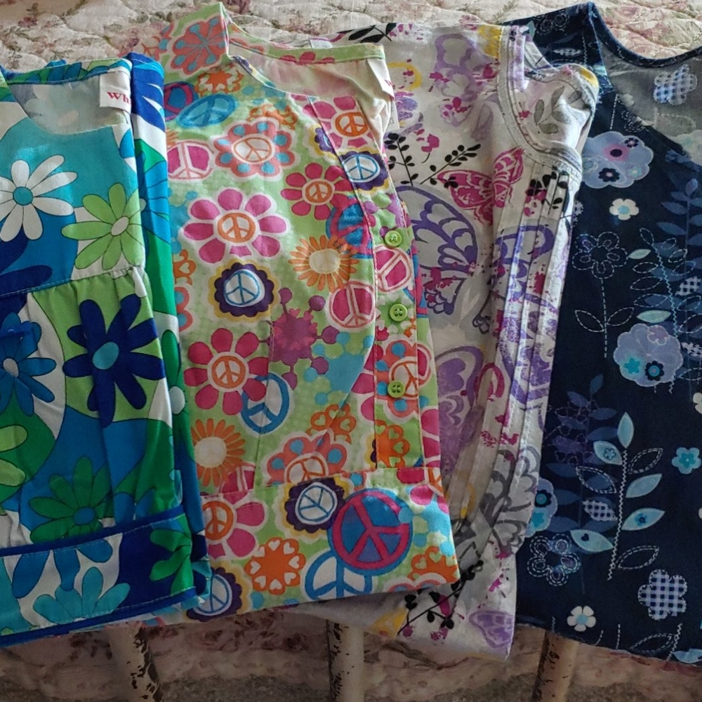 White cross lg scrub tops and one Dickie!